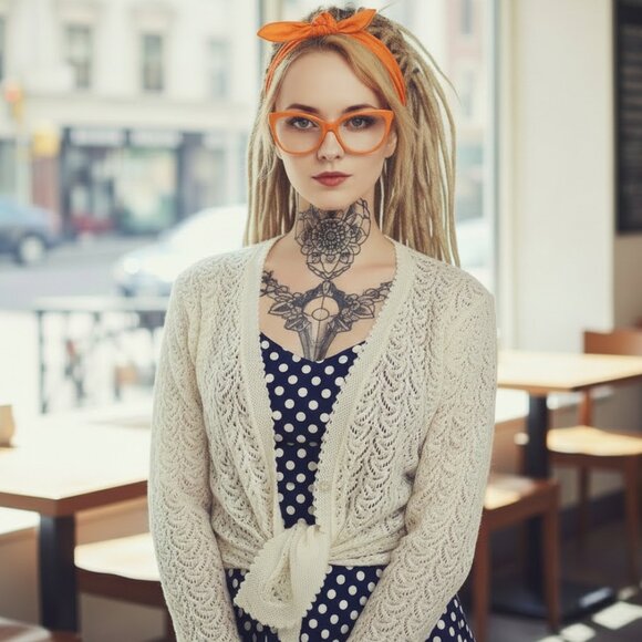 VINTAGE NASHARR JAPAN White Cardigan Sweater M Crochet Grandma Grannycore Punk - Picture 16 of 16